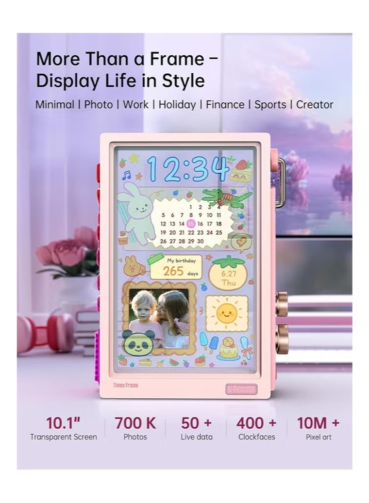 Divoom Times Frame-10.1" Digital Picture Frame Transparent IPS Smart Linux OS with RGBLED Rotary Knob WiFi 64GB 400+Clock Faces Widget 50+API Feeds Gift Mode Pixel Art Community Personalized Display - Image 4